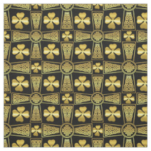 Tissu Shamrock d'or/croix celtique/noeud tressé