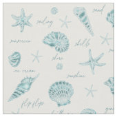 Tissu Shells Starfish Sun Fun Texte Turquoise ID918 (Fermer)