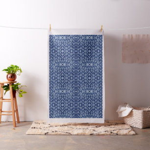 Tissu Shibori Tie Dye Indigo Marine Bleu Blanc Géométr