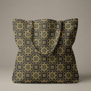Tissu Shiny Luxurious Gold et Black Marocain Mosaic