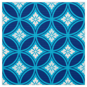 Tissu Shippo avec Motif à Fleur, Deep Indigo Blue