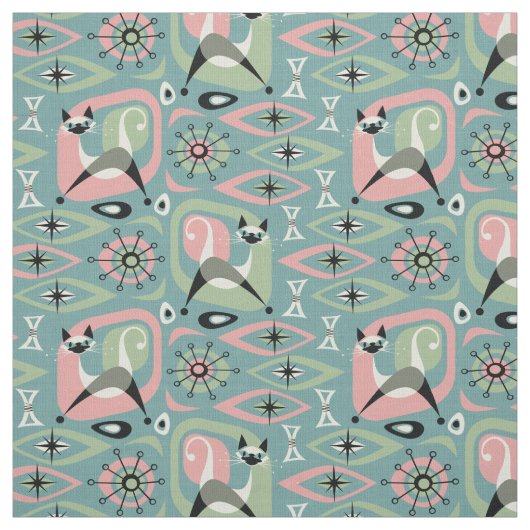 Tissu Siamese Cat Abstrait - Blue ©studioxine (Échantillon)