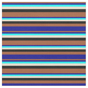 Tissu Sienne, Bleu foncé, Cyan, Beige & Noir