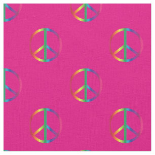 Tissu Signes de paix arc-en-ciel rose