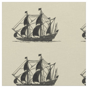 Tissu Silhouette de bateau avec les voiles se