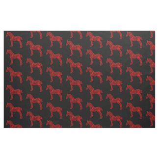 Tissu Silhouette de cheval de trait rouge et noir