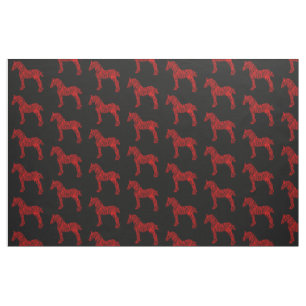 Tissu Silhouette de cheval rouge et noir