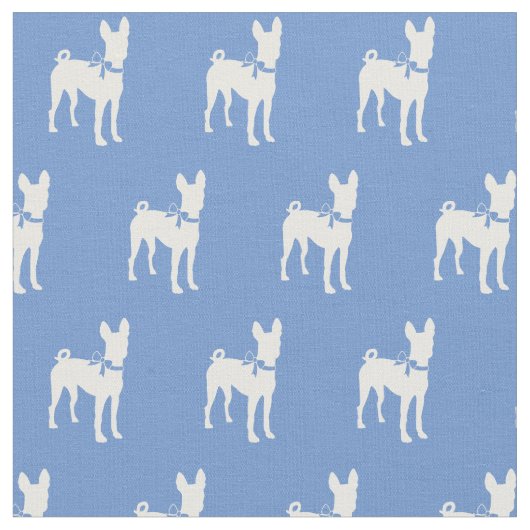 Tissu Silhouette de chien Basenji bleu clair (Fermer)