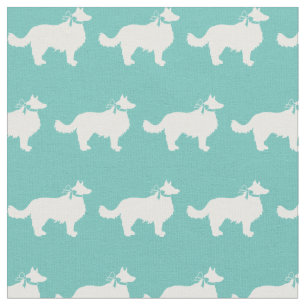 Tissu Silhouette de chien Border Collie Animal Teal
