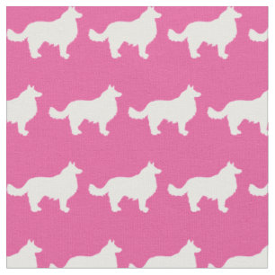 Tissu Silhouette de chien Border Collie Rose Animaux