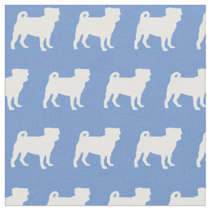 Tissu Silhouette de chien Pug bleu clair