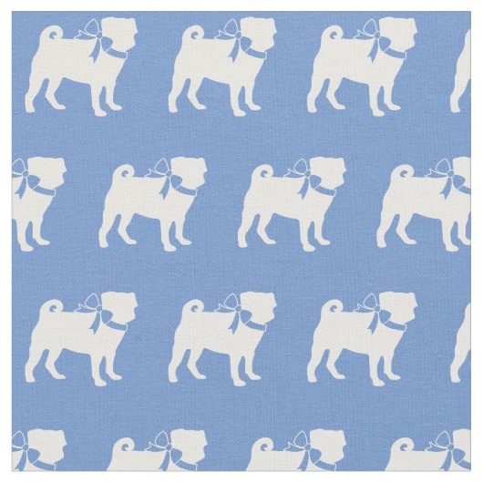 Tissu Silhouette de chien Pug bleu clair (Fermer)