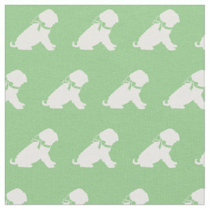 Tissu Silhouette de chien Shar Pei Vert Sauge