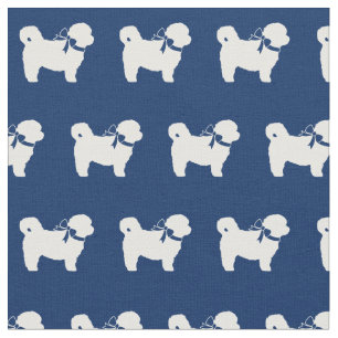 Tissu Silhouette de chien Shih Tzu bleu marine