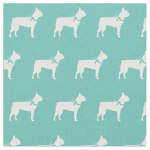 Tissu Silhouette de chien Terrier de Boston Teal