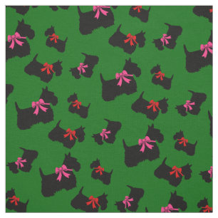 Tissu Silhouette de Terrier écossais noir, noeud rouge/r