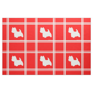 Tissu Silhouette de Westie sur fond rouge