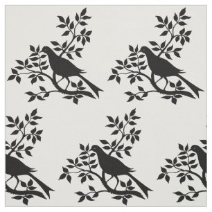 Tissu Silhouette d'oiseau perché sur une branche d'arbre