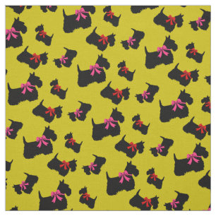 Tissu Silhouette noire écossaise Terrier, arc rouge/rose