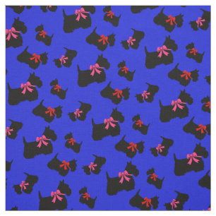 Tissu Silhouette noire écossaise Terrier, arc rouge/rose