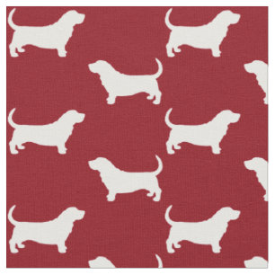 Tissu Silhouettes de Basset Hound à motif rouge et blanc