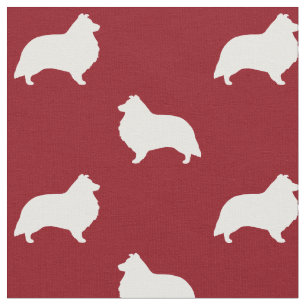 Tissu Silhouettes de Berger des Shetland Chiens Rouge et
