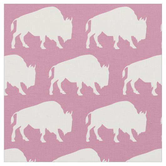 Tissu Silhouettes de bison de Buffalo rose (Fermer)