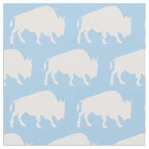 Tissu Silhouettes de bison de buffle bleu