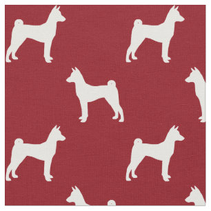 Tissu Silhouettes de chien Basenji motif rouge et blanc