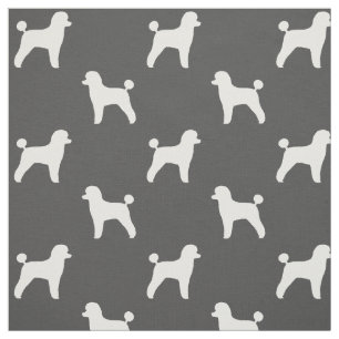 Tissu Silhouettes de chien de caniche blanc Motif gris