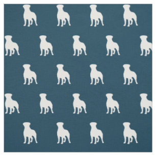 Tissu Silhouettes de chien Rottweiler bleu et blanc