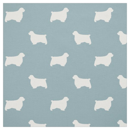 Tissu Silhouettes de Clumber Spaniel bleu et blanc (Échantillon)