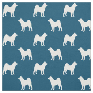 Tissu Silhouettes de race de chien Akita bleu et blanc