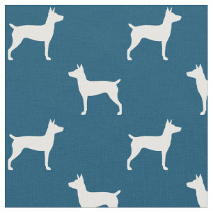 Tissu Silhouettes de Rat Terrier Motif Bleu et Blanc