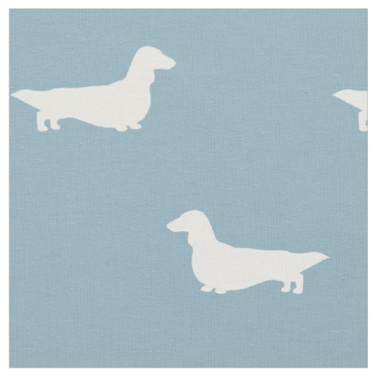Tissu Silhouettes de teckel à poil long bleu et blanc (Fermer)