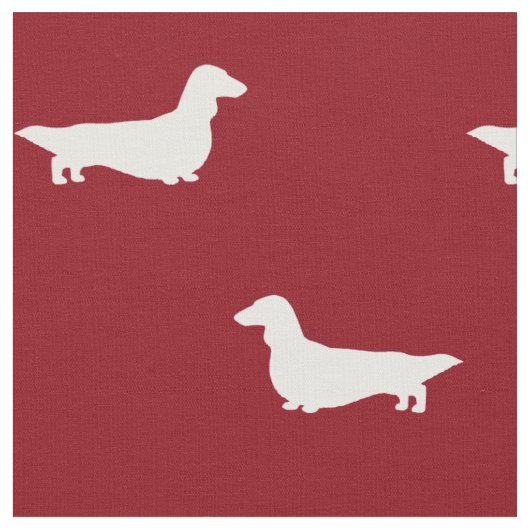 Tissu Silhouettes de teckel à poil long rouge et blanc (Fermer)