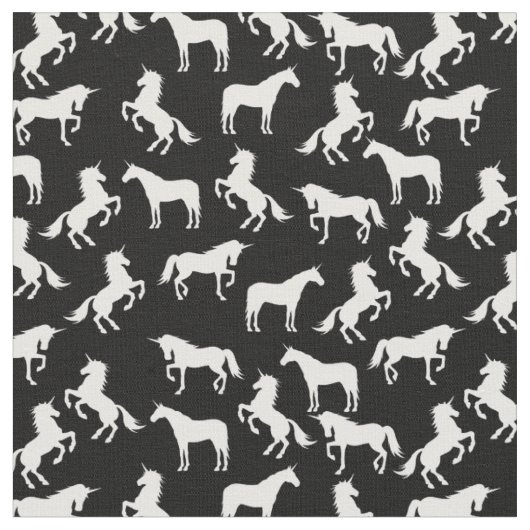 Tissu Silhouettes Unicorne noir et blanc (Fermer)
