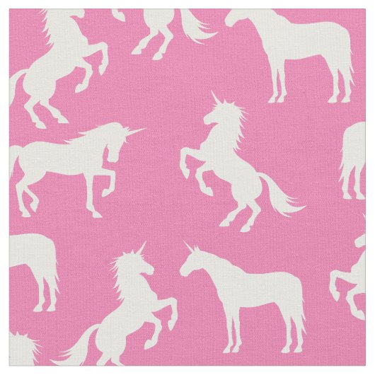 Tissu Silhouettes Unicorne rose et blanc (Fermer)