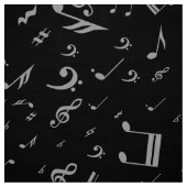 Tissu Silver Grey Notes musicales sur Black (Échantillon)