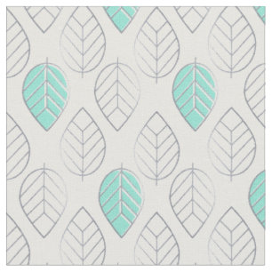 Tissu Silver & Turquoise Design chic & moderne feuille