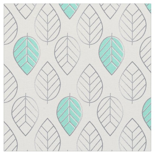 Tissu Silver & Turquoise Design chic & moderne feuille (Fermer)