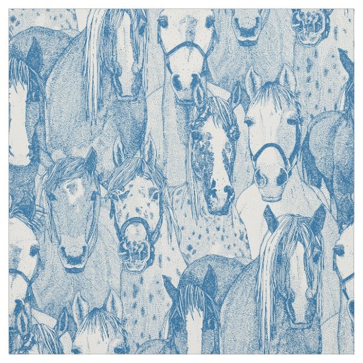 Tissu simplement chevaux bleu de cobalt demi-perle (Échantillon)