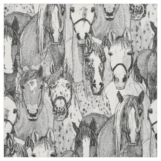 Tissu simplement chevaux noir blanc (Échantillon)