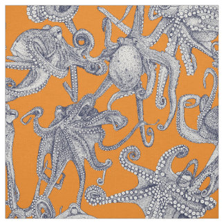 Tissu simplement des poulpes bleu marine satsuma orange