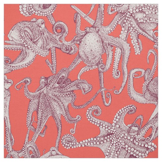 Tissu simplement des poulpes rouge clairet (Échantillon)
