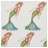 Tissu Sirène d'aquarelle avec cheveux longs (Échantillon)