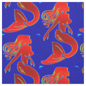 Tissu sirènes rouges sur bleu (Fermer)