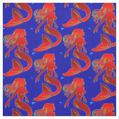 Tissu sirènes rouges sur bleu (Échantillon)
