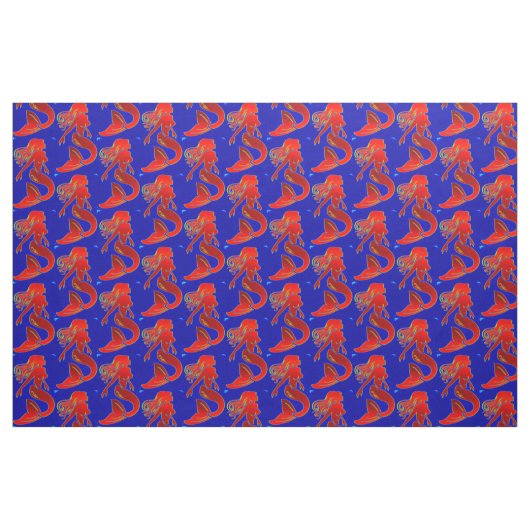 Tissu sirènes rouges sur bleu (Fat Quarter)