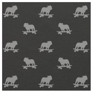 Tissu Skateboard Bulldog Silhouettes Motif Chien Cool